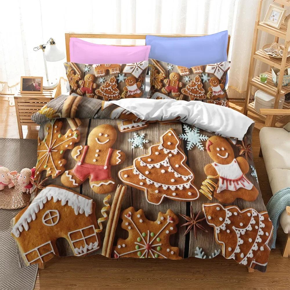 Vrolijk Kerstfeest 3D Geprint Dekbedovertrek Kussensloop Beddengoed Set Twin Full King voor Kinderen Volwassenen Slaapkamer