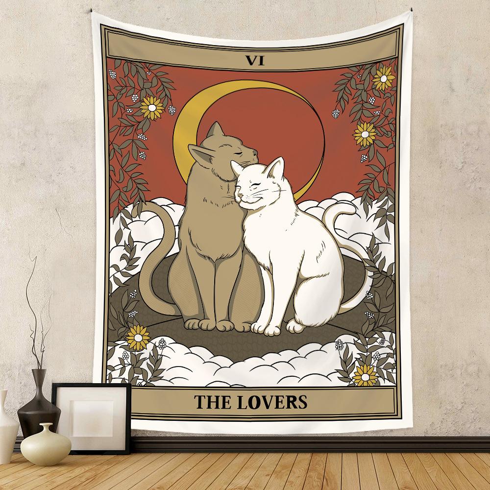 VIKAMA Sun Moon Tarot Cat Paw Tapestry, Bohemian Witchcraft Decor, Home Accessories, Psychedelic Girl Tapestry Decor