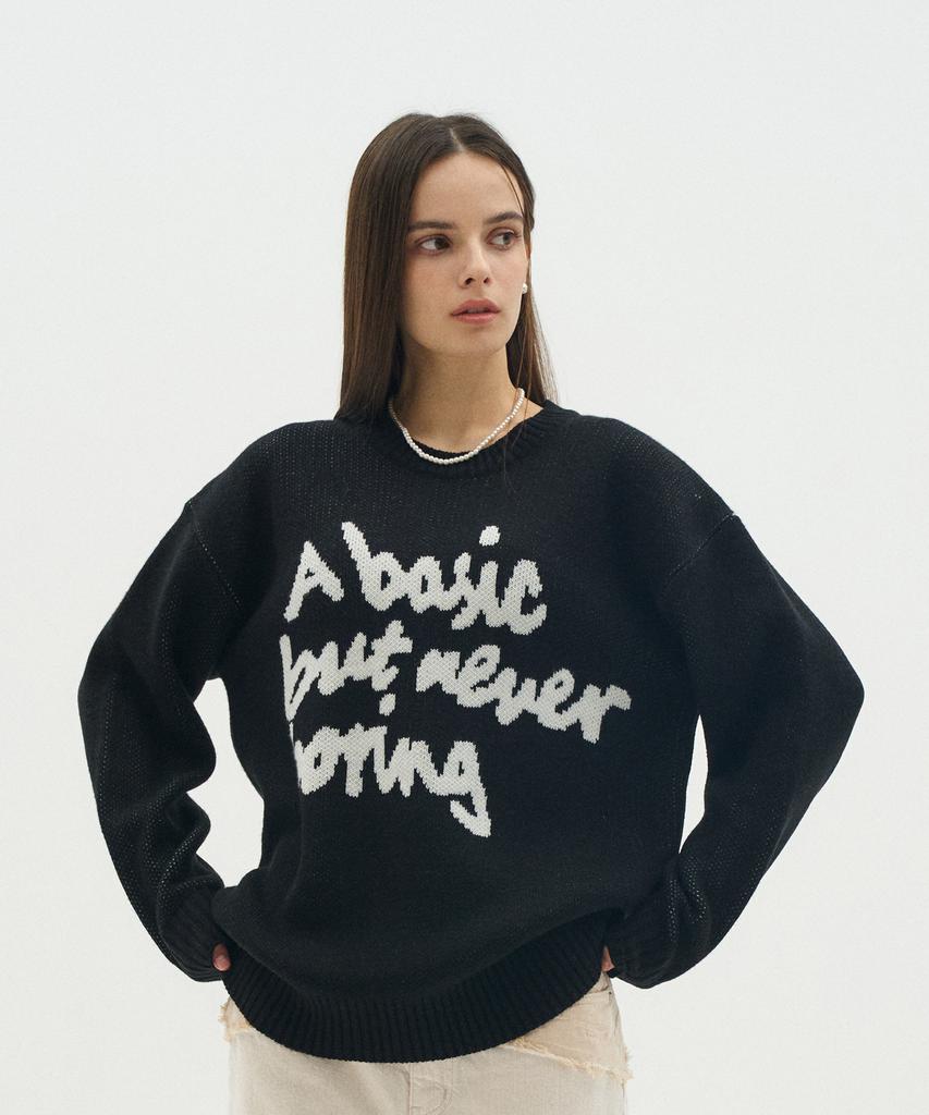 BLOND9 Slogan Round Knit Sweater_Black (Type B)
