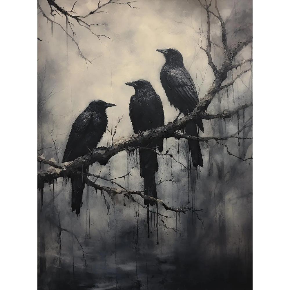 Terror Dark Blackbirds Oil Posters Classic Crow Halloween Prints Gothic Canvas Painting Wall Art Pictures Home Living Room Decor