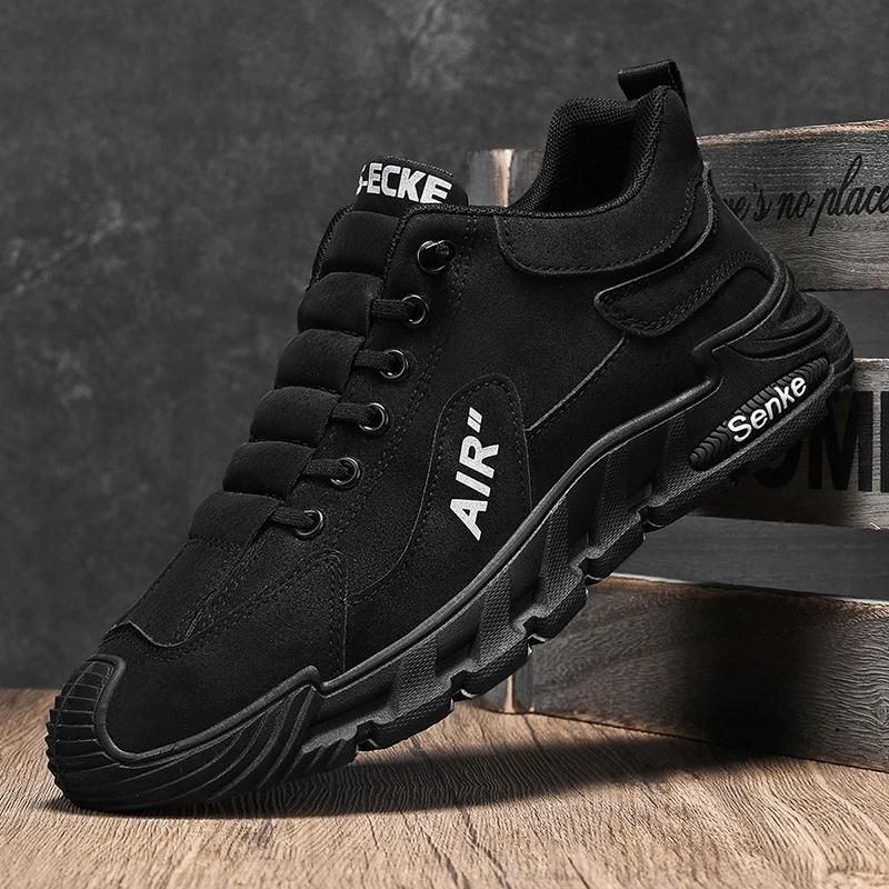 

2025 Новые дышащие мужские рабочие туфли слипоны противоскользящие износостойкие повседневные спортивные туфли толстая подошва защита труда 39 чёрный