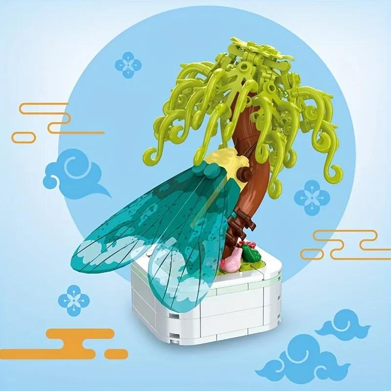 DIY Butterfly Insect Potted Plant Bonsai Flower Block Rose Decoration Mini Building Block Plastic Toy Gift Kids Girls St Practical Use