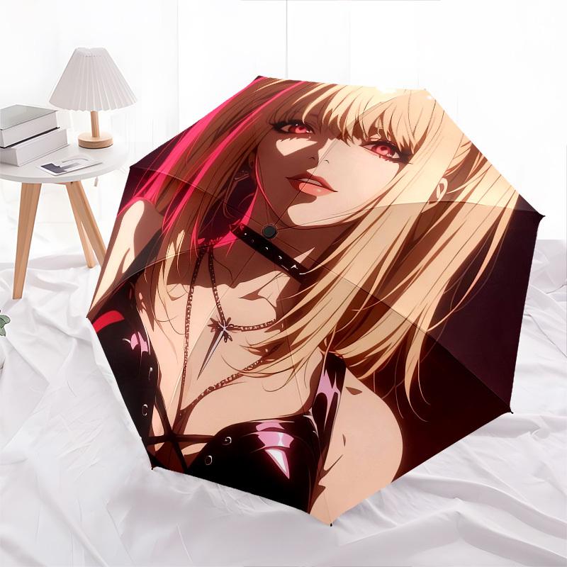 

1pc Blonde hair, red eyes, black outfit, choker necklace, anime character, dark background, gothic style. Suitable for All Seasons UmbrellaFP2