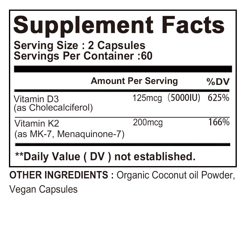 Capsule di Vitamina D3 + K2, con Olio di Cocco Biologico, - Supporto per la Salute delle Ossa, Supporto al Sistema Immunitario, Supporto alla Salute Cardiovascolare