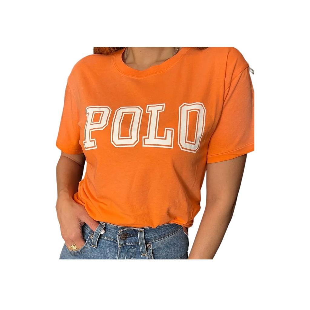Polo Ralph Lauren Color Blocked Fitted Crew Neck Short Sleeve T-Shirt Women tops Orange 211935591-001