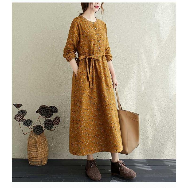 Floral Plus Size Dress Commuter Literary Loose Midi Dress