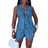 Eine neue Sommermode, Figurschmeichelnder Ärmelloser, Hochtaillierter Damenweste und Jeansshorts Set