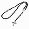 Collana Croce in Occhio di Tigre Vulcanico di Ossidiana per Uomo e Donna con Ciondolo Metallico Artigianale
