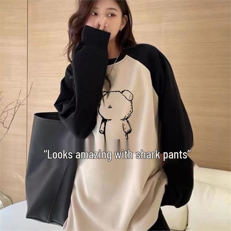 

Женский велюровый топ средней длины большого размера свободного кроя в качестве базового слоя с длинными рукавами и облегающие брюки «акула» для осени и зимы. 2XL 145-155 lbs