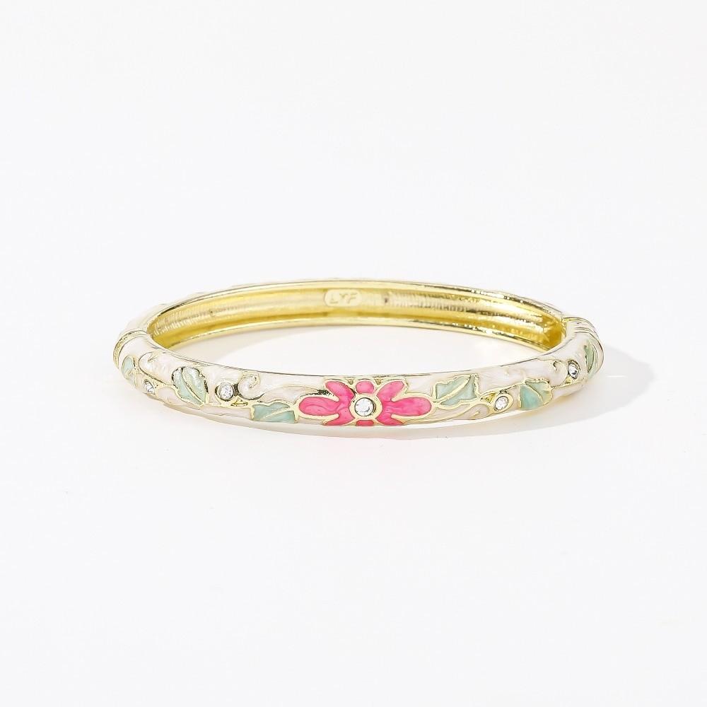 Enamel Vintage Cloisonne Bangle Traditional Women's Hand Bracelet Chinese Flower Bangle  Ladies