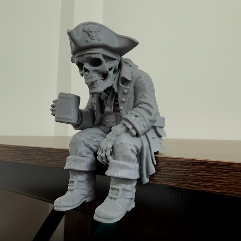 Gothic Pirate Skeleton Figurines 3D Printed Funny Pirate Skeleton Shelf Sitter Figurine Home Desk Ornaments Nautical Style Decor