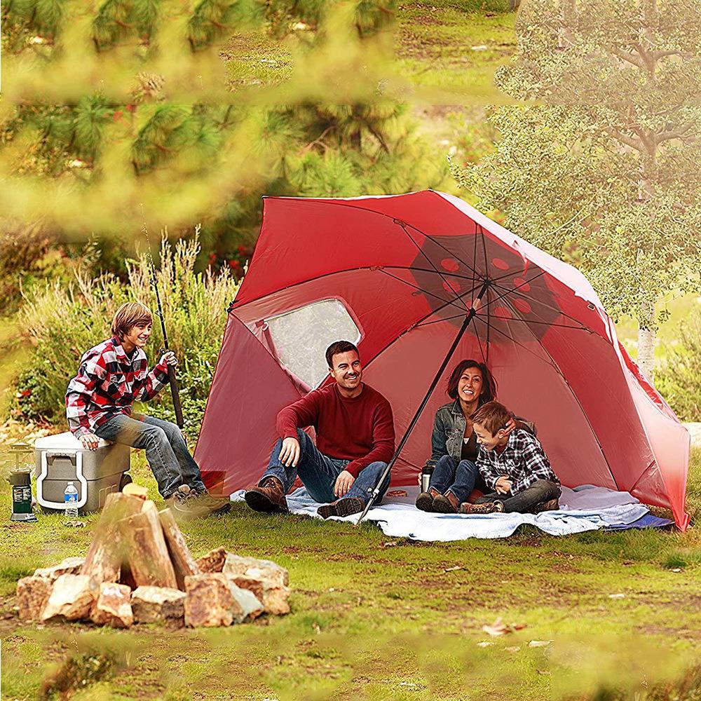 2.4m Dual-Use Outdoor Umbrella Tent with Mesh Window, Portable Beach & Fishing Shelter, Silver-Coated for Sun Protection