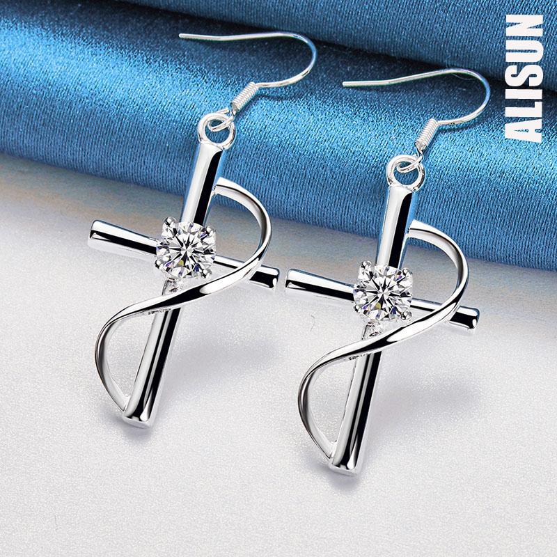 Cruce din argint 925 AAA Cercei cu pandantiv cu zircon Bijuterii la modă pentru nuntă