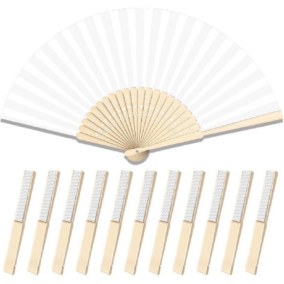 12 Pcs Paper Folding Hand Fan, 8.26 Inch Portable Small Handheld Wedding Fan Bulk for Wedding Guests, Party Favors, Bridal Baby Shower Decorations,
