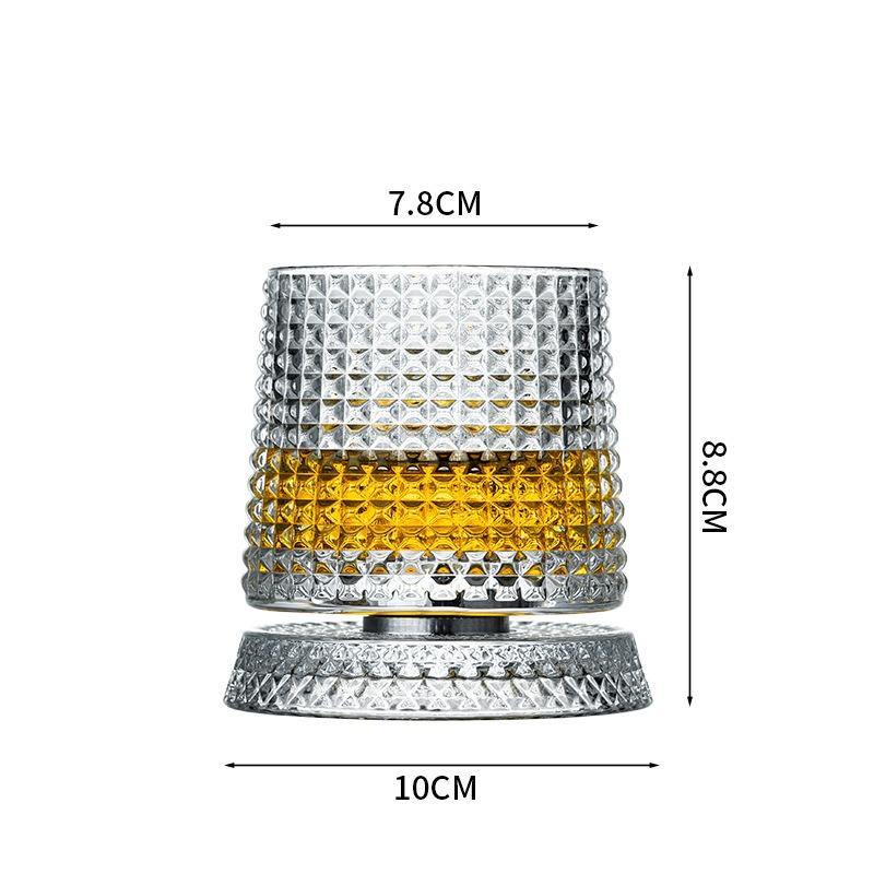 Whiskey Glasses Rotatable Tumbler Crystal Glass Cups Drinking Glasses with Creative Coasters for Scotch,Bourbon,Cocktails