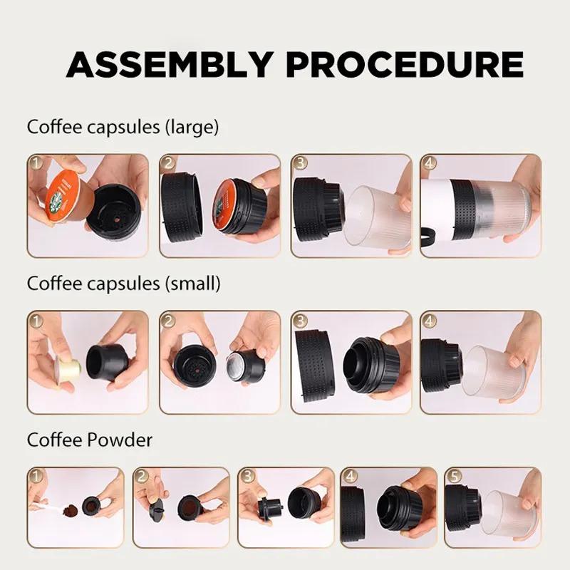Portable Smart Espresso Machine 3 In 1 Wireless Mini Handheld Electric Coffee Machine Capsule Powder Travel Coffee Machine