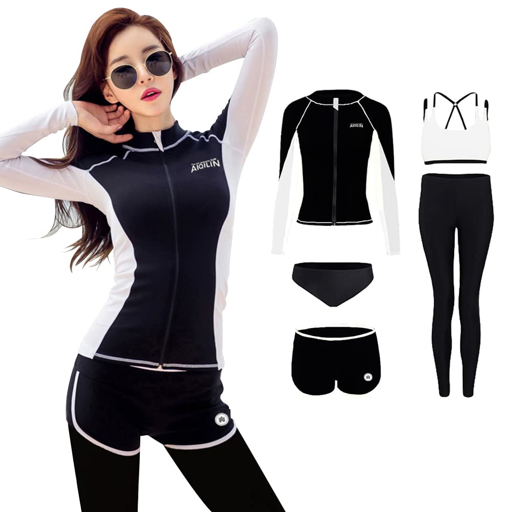 

Женский рашгард для фитнеса и плавания YFMAYI, рашгард с длинным рукавом, отдельные шорты, танкини, стильный набор из 5 предметов