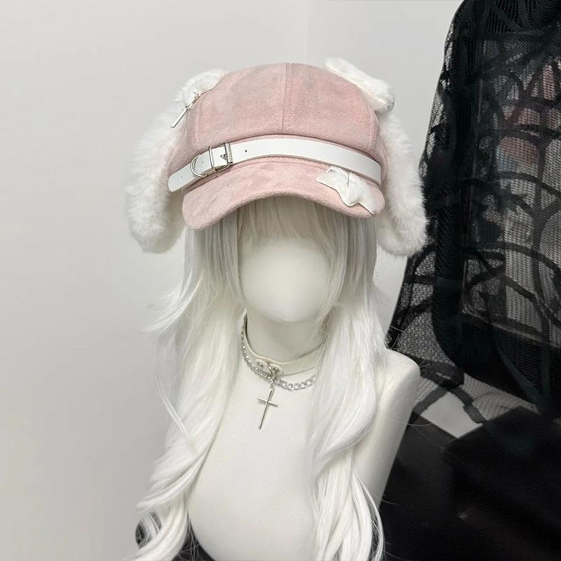 Gothic Lolita Beret Kawaii Hat Punk Bone Long Eared Puppy Hat For Women Girls Cosplay Hats Versatile Sunscreen Hat Gifts
