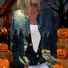 Womens Halloween Print Long Sleeve Knit Cardigan Button Up Sweater Coat Lightweight Casual Outerwear for Fall and Winter