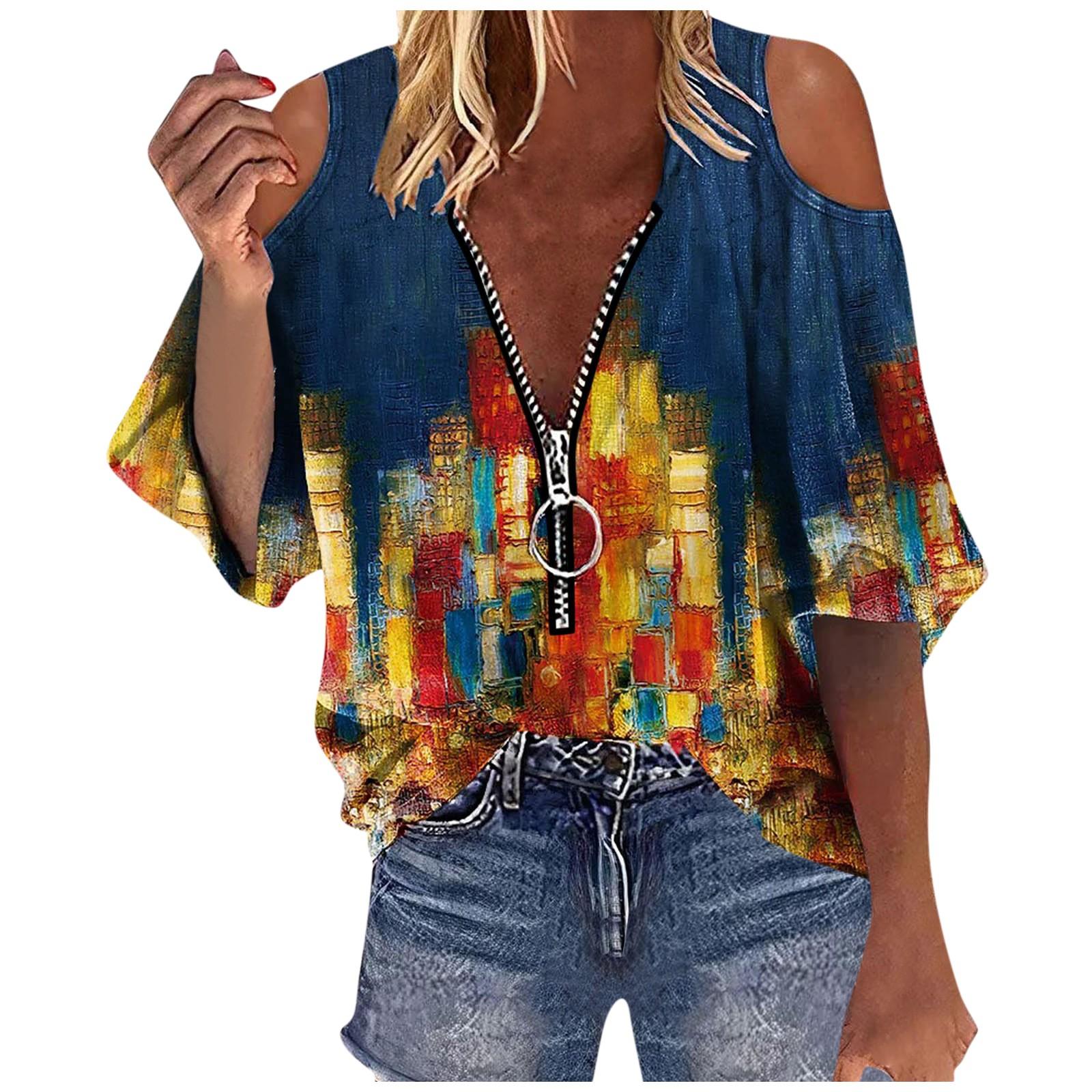 

Женская повседневная модная футболка с длинным рукавом и застежкой-молнией с открытыми плечами, пуловер, футболка, топ тёмно-синий