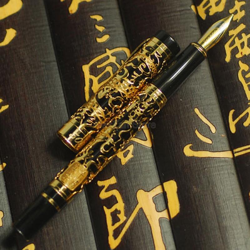 

Jinhao 5000 Luxury Metal Fountain Pen Dragon Texture Carving, Black & Gold Business For Office & School & Home Ink Pen