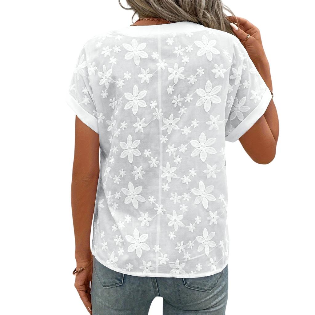 Fashion Women Stand Collar Short Sleeve Button Down Long Sleeve T Shirt