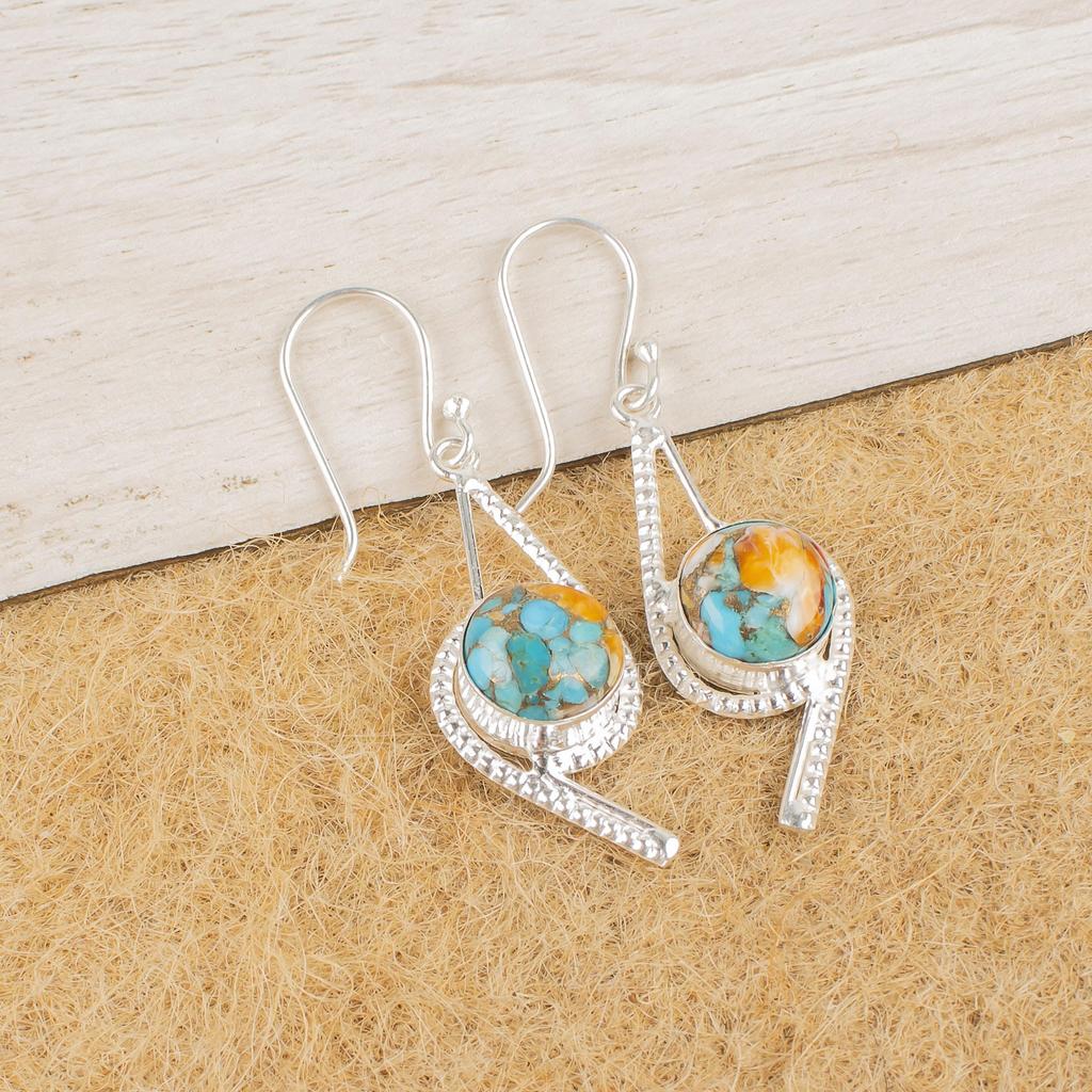 Natural Spiny Oyster Gemstone 925 Sterling Silver Handmade Dangle Earrings 2.00" Unique Jewelry For women EE-53-38