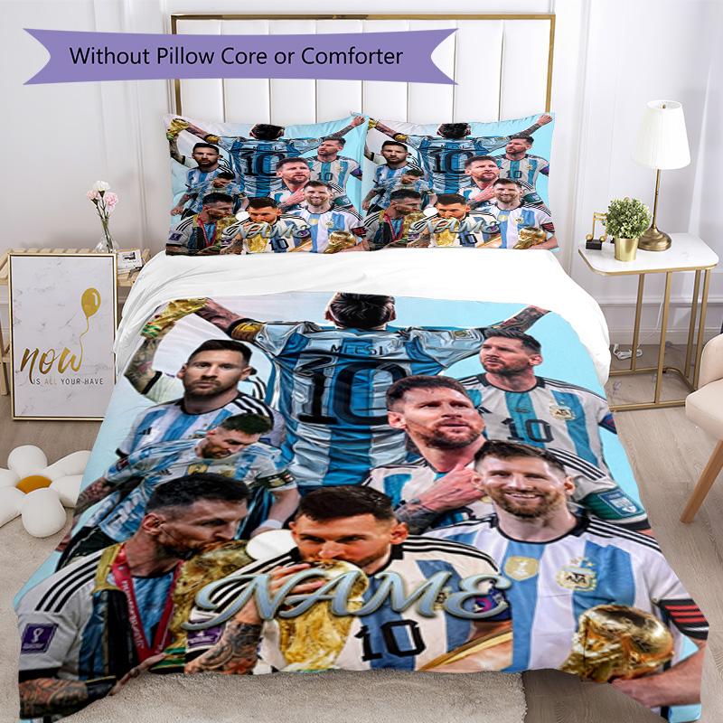 Messi World Cup Champion Personalized Name Bedding Set,Cozy Bed Linen for Teen Boys Bedroom Decoration,Perfect Birthday Gift,Washable Duvet Cover with