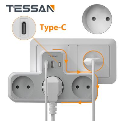 Tessan USB Plug Adapter, 6 In 1 Thief Sockets Tee with 3 Schuko Sockets, 2 USB-A & 1 Type C Port, Multiple Plug Adapter for Home