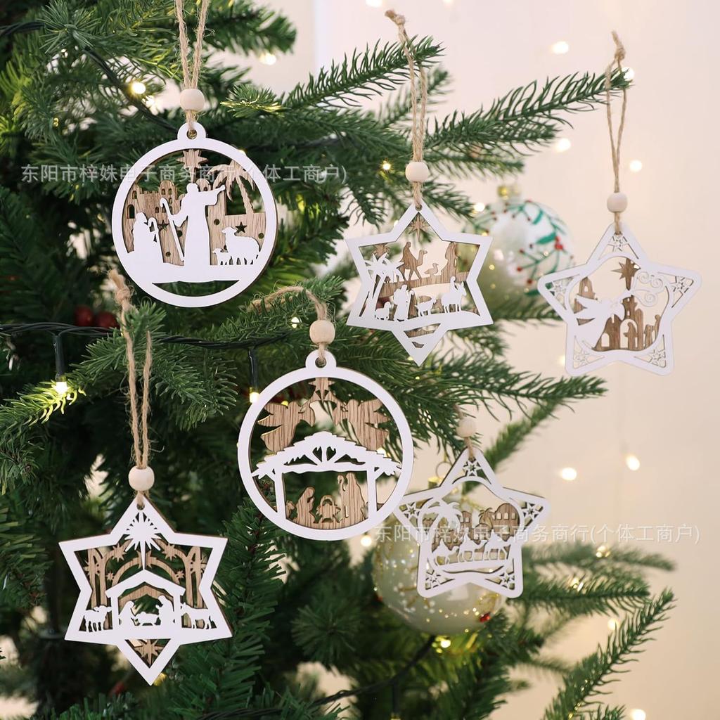 Christmas Decorations Wooden Laser Cut Ornaments, Creative Hollow Carving, Holiday Party Hanging Pendant for Home Window Wall, Xmas Gift