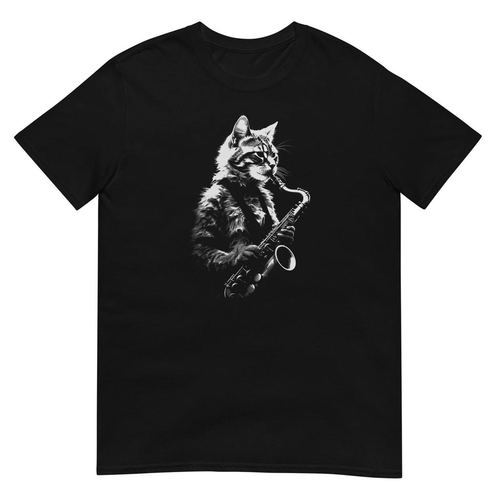 Cat Tshirt Sax Player Tee Kitty Cats Lover Pet T-Shirt Unisex Design