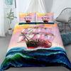 Beautiful Pink Sunset Boat Duvet Cover Set Sea Boat Comforter Cover Polyester Bedding Set With Pillowcase For Kids Boys Girls