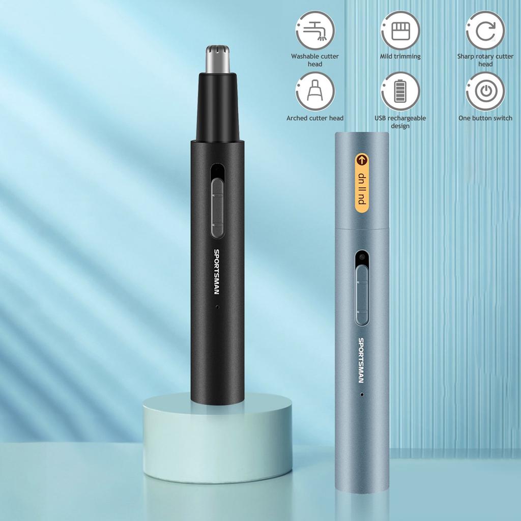 Electric Nose Hair Trimmer Aluminum Tube Body Arched Cutter Head USB Rechargeable with Eyebrow
