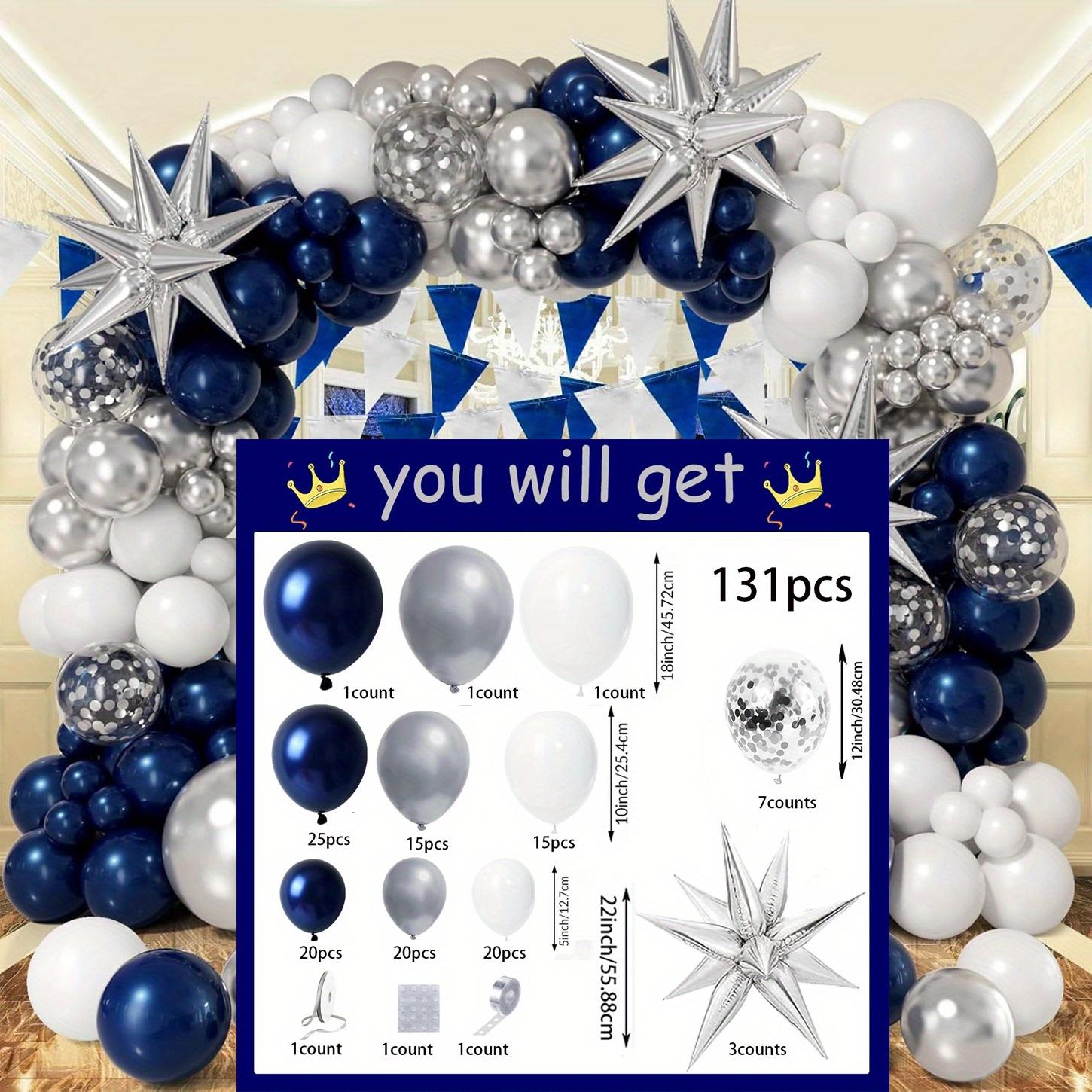 

131pcs Navy Blue Silver and White Balloon Garland Arch Kit for Winter, Birthday, Anniversary, Graduation Ceremony Decoration Other