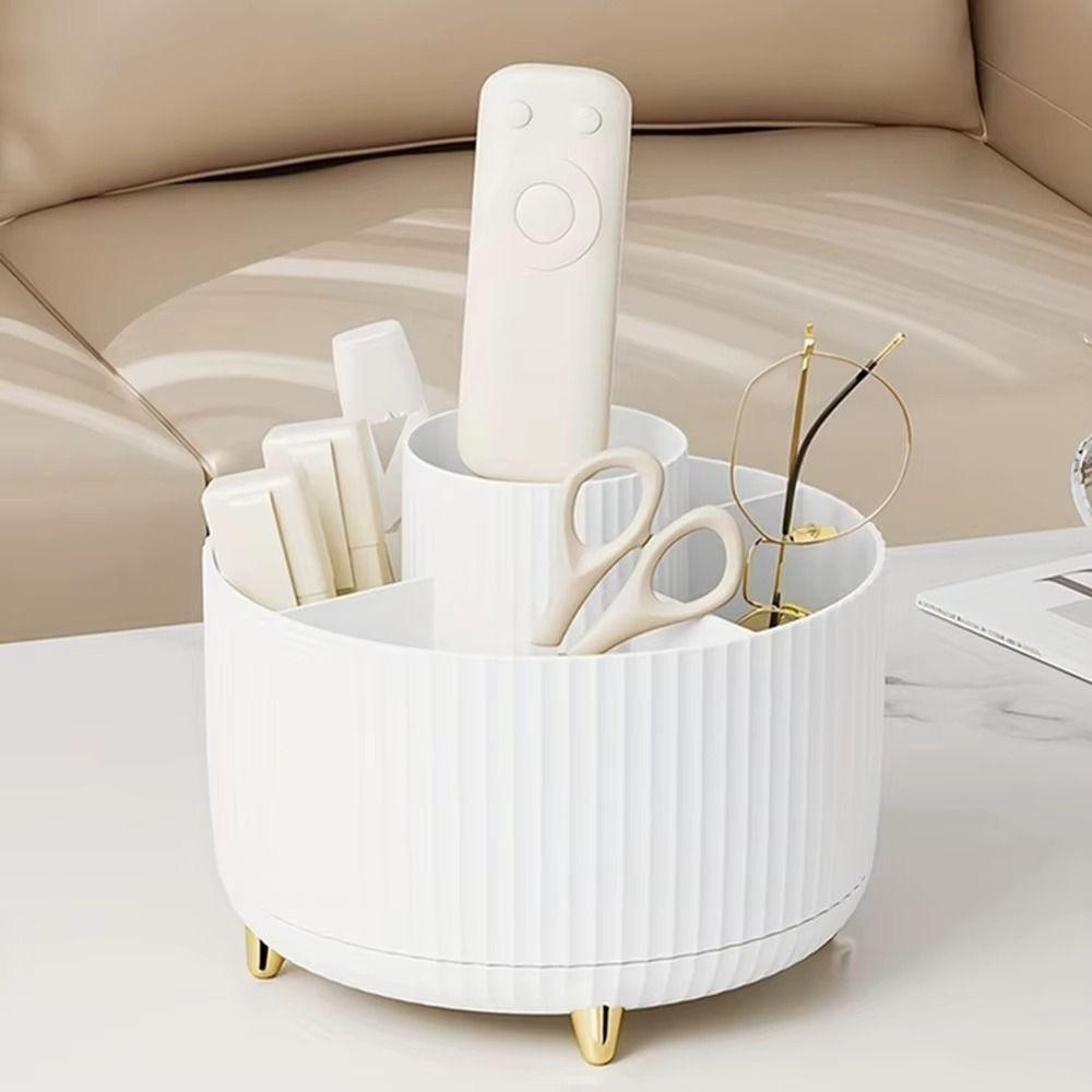 360° Rotating Makeup Brush Organizer Large Capacity 5 Compartments Desktop Storage Box Multi-Functional Easy Access