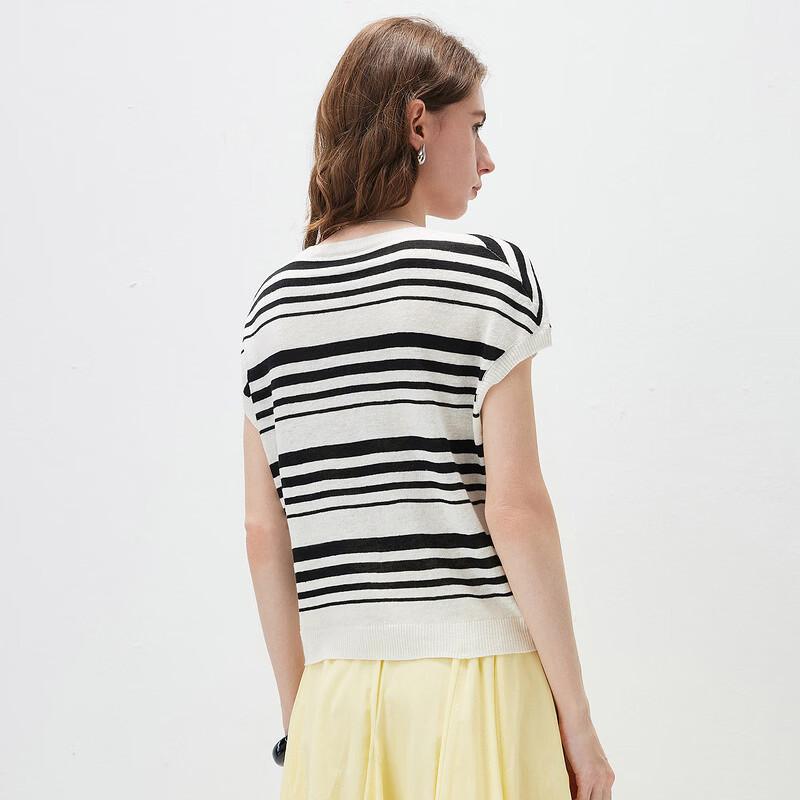 Women's Linen Blend Striped Short Sleeve T-Shirt