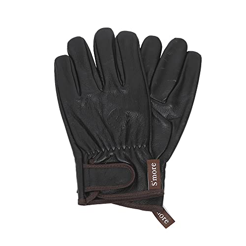 

[S more] S more Leather Gloves - Fireproof Gloves, Heatproof Gloves, Five-Finger Leather Gloves, Genuine Leather, Cowhide (BLACK)