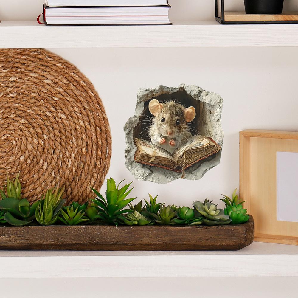 Cartone Animato Topolini Carini che Leggono Libri Buchi di Topo Soggiorno Studio Decorazioni da Parete Adesivi