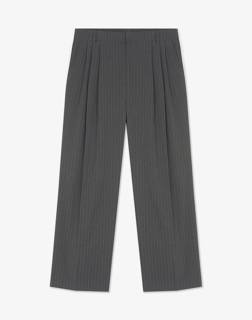 WORK ON BODY OFF Three-Tuck Semi-Wide Striped Slacks [Gray]