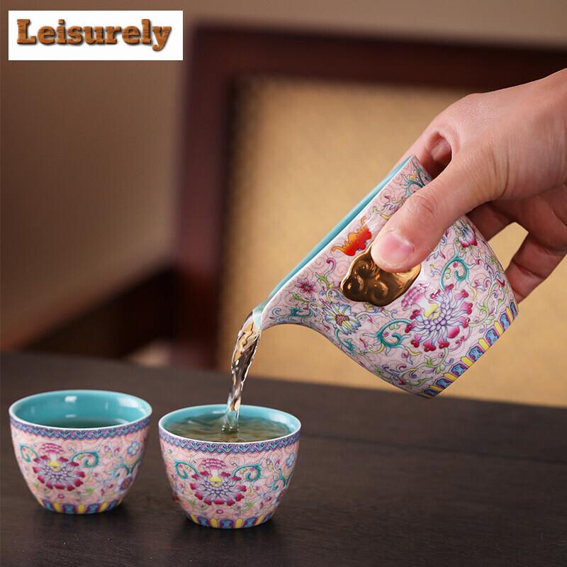 Emaillefarbenes Blumen-Reise-Teeset-Kit Handgefertigt 1 Kanne 2 Tassen Teekannen-Werkzeuge Camping Reise Tragbare Handtasche Teezeremonie Geschenk