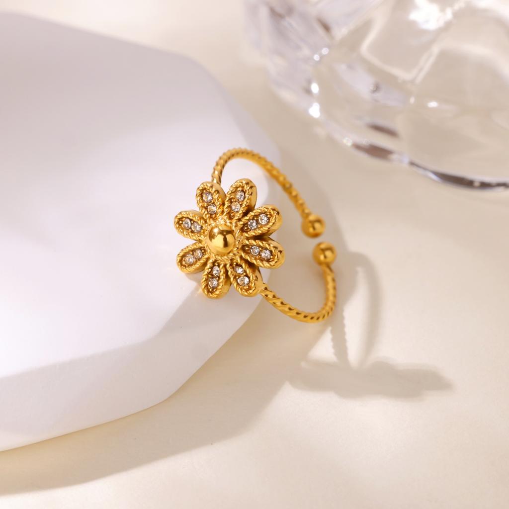 Luxury Zircon Geometric Rings For Women Stainless Steel Gold Color Open Ring Trendy Wedding Party Aesthetic Jewerly Gift Femme