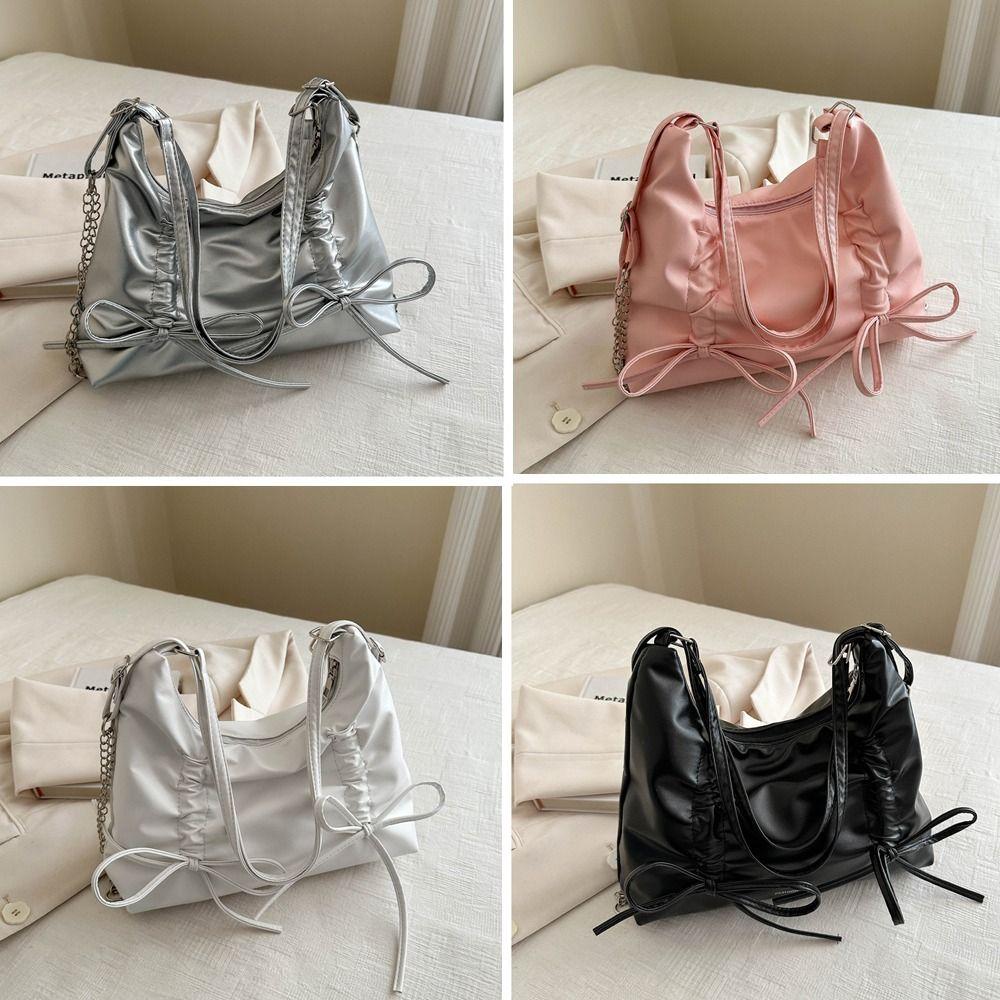PU Women's Shoulder Bag Fashion Backpack Simple Sweet Tote Bag Drawstring Bow Design Crossbody Bag