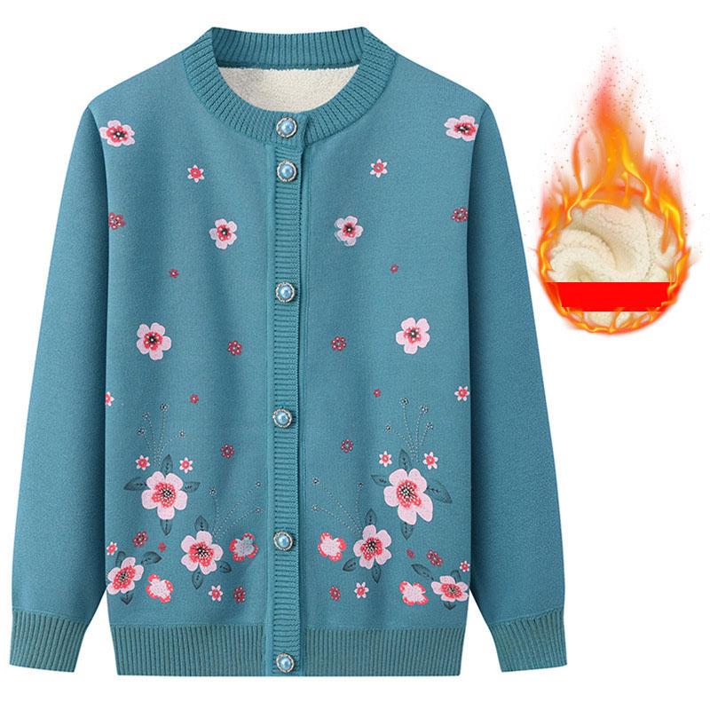 Mother's Winter Sweater Cardigan Middle-aged and Old Women's Grandmother's Plush Thickened Spring and Autumn Old Lady's Coat
