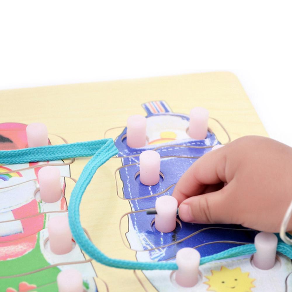 Fresh Look at Early Learning Wooden Puzzles Baby Kids Shoelace Tying Practice Child
