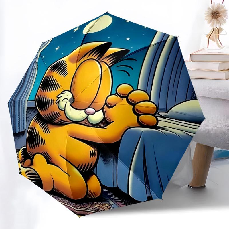 1pc Garfield, Night Scene Automatic Open/Close Umbrella - Compact Travel Umbrella with 8-Rib Durable Frame, Lightweight & Portable for Commuting, Fash