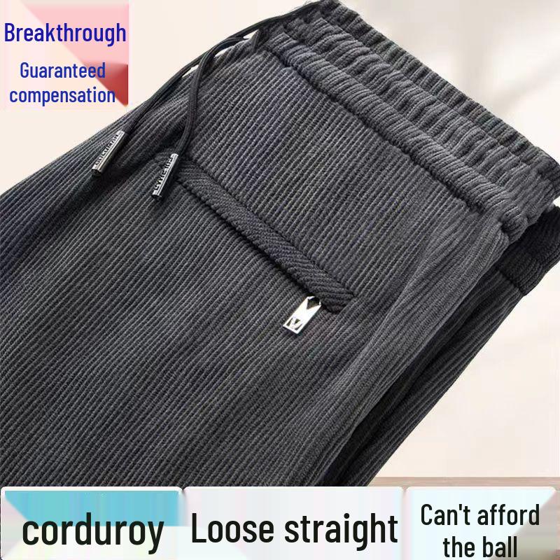 Pánské nadměrné manšestrové kalhoty s fleecovou podšívkou s rovnými nohavicemi pro volný čas na podzim/zimu