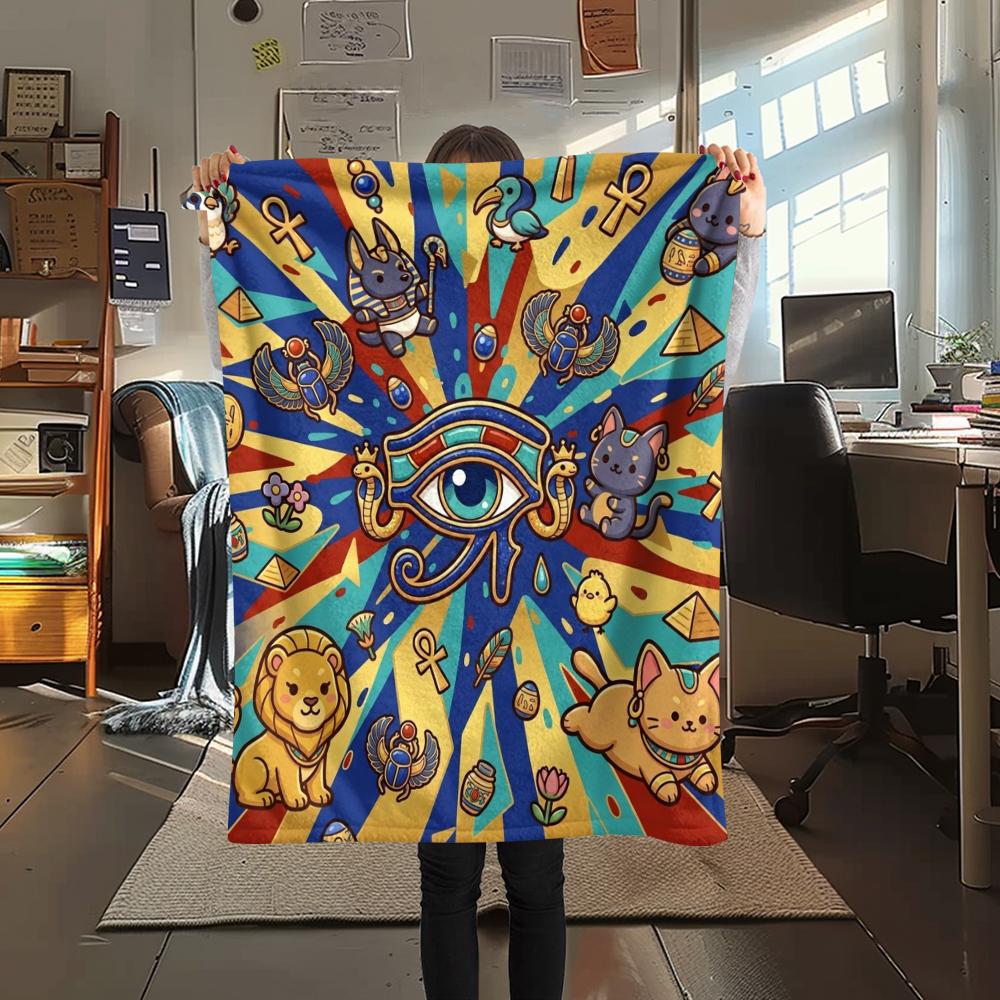 1Pc Eye of Horus Print Flannel Blanket, High quality Comfortable for All Seasons, Home Decor, Warmth and Comfort, Perfect for Christmas Gifts W31