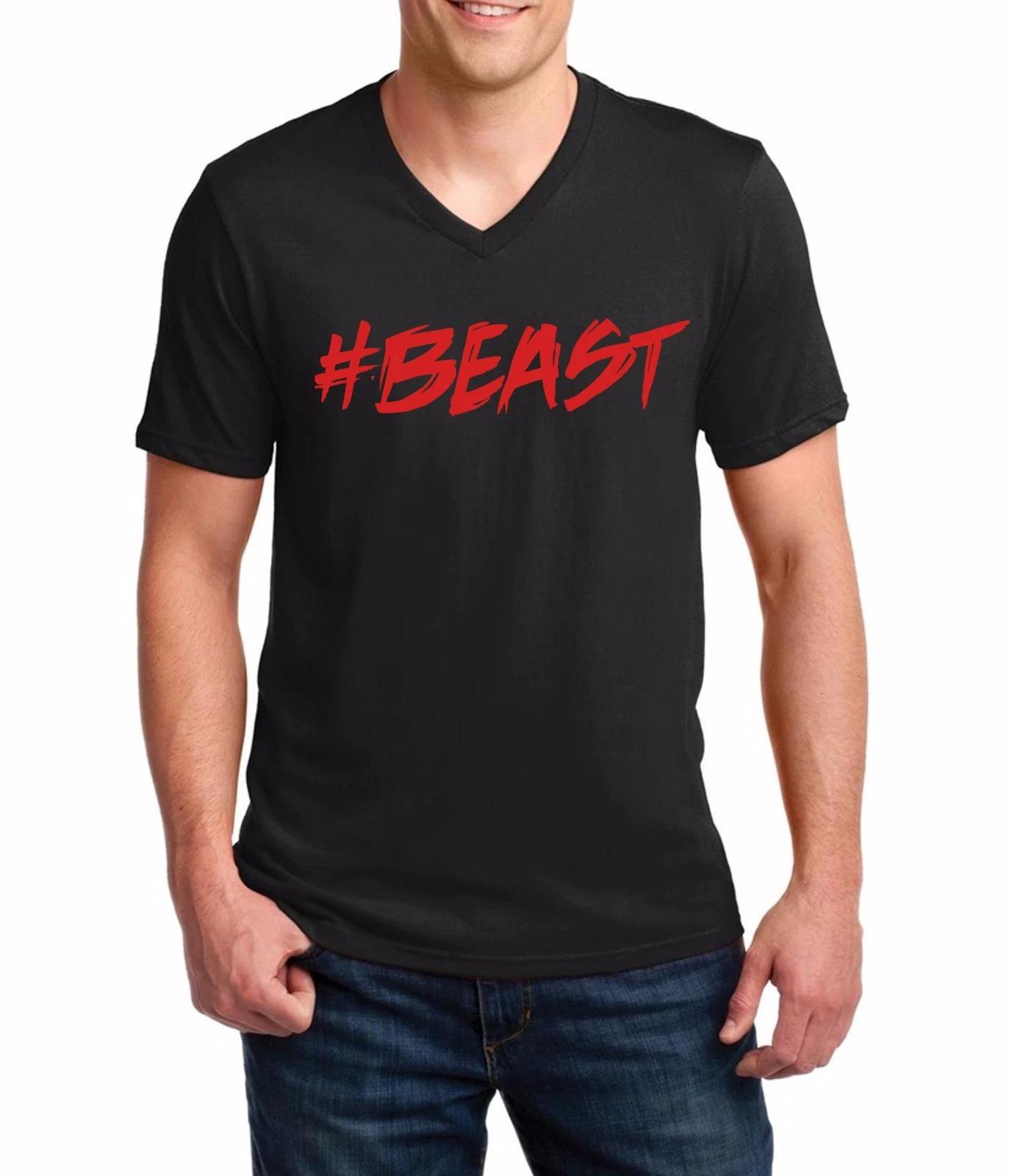V-neck #Beast Shirt Muscles Workout Monster Strong Sayings Mens T-shirt Gift Tee 4XL