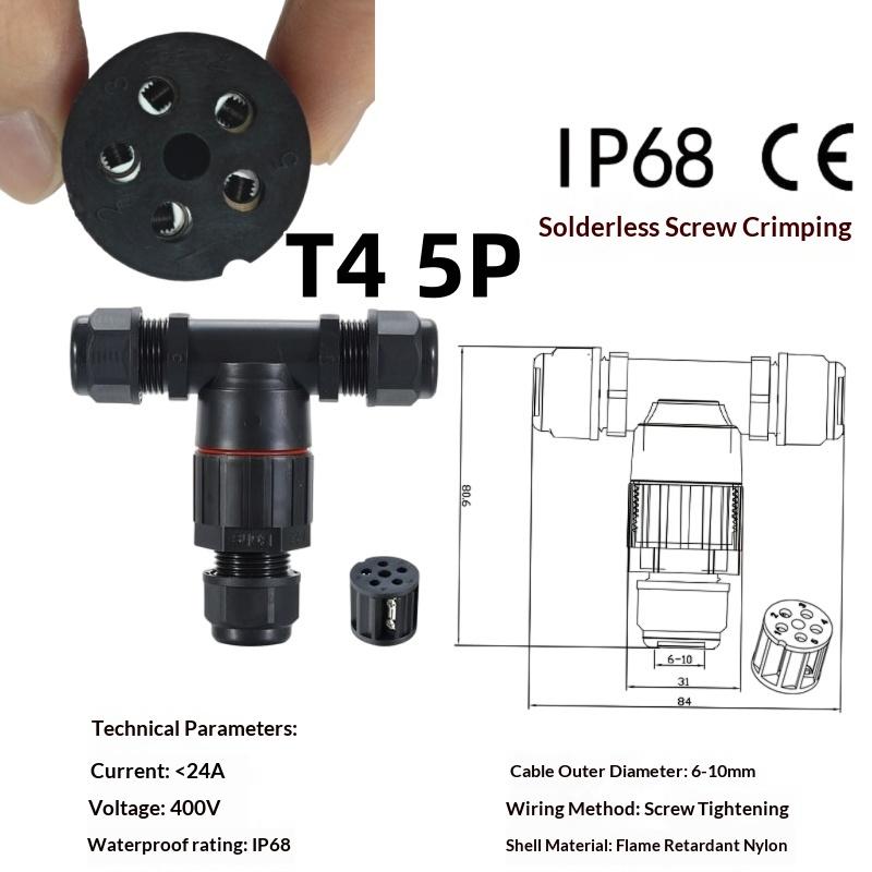 IP68 T Shape Electric Connector 1Pcs Waterproof Screw Push-in Terminal for Balcony Lighting Extensions
