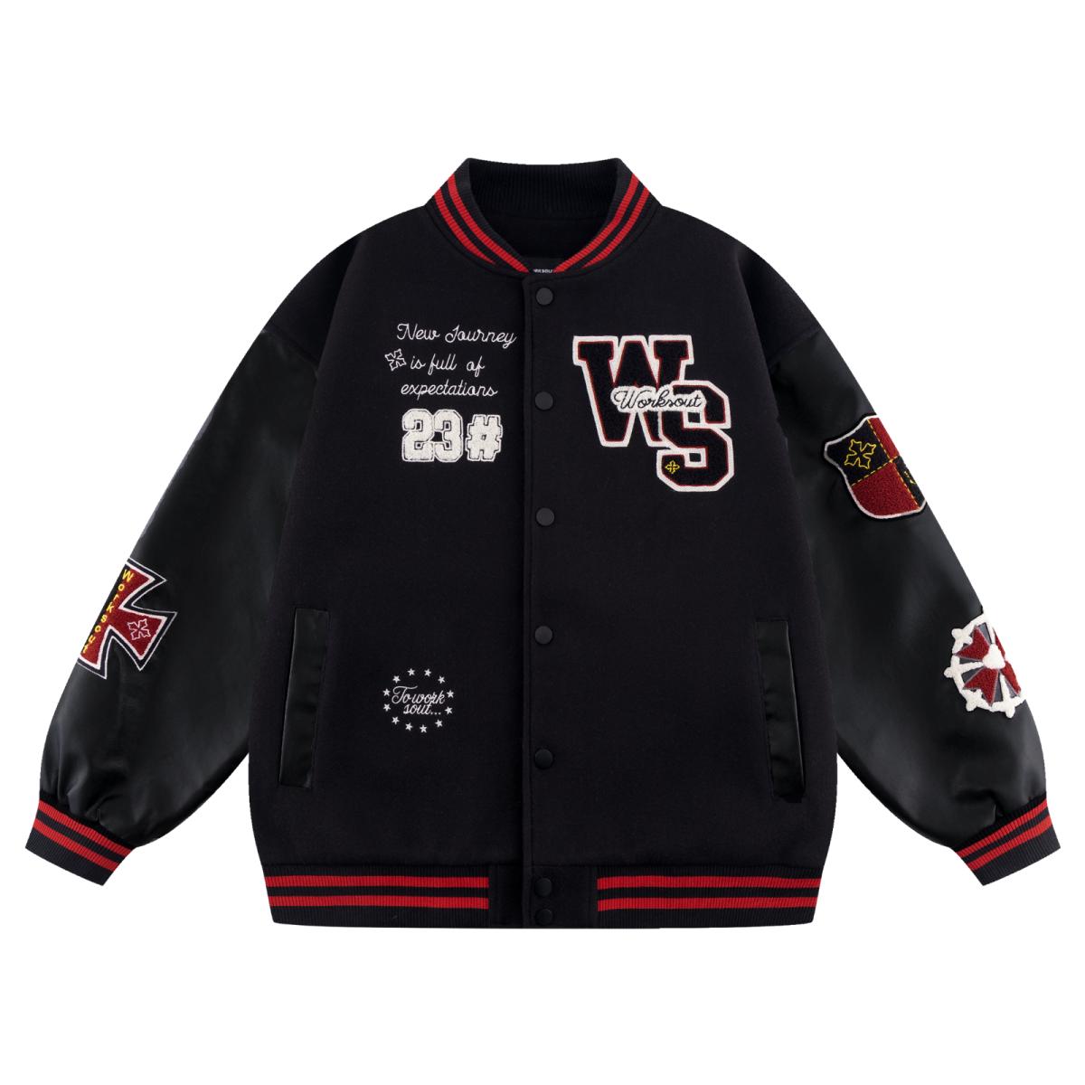 

American Retro Trendy Brand Embroidered Woolen Baseball Jacket Spring Autumn Couple National Trend Hip Hop Loose Baseball Jacket for Men M чорний